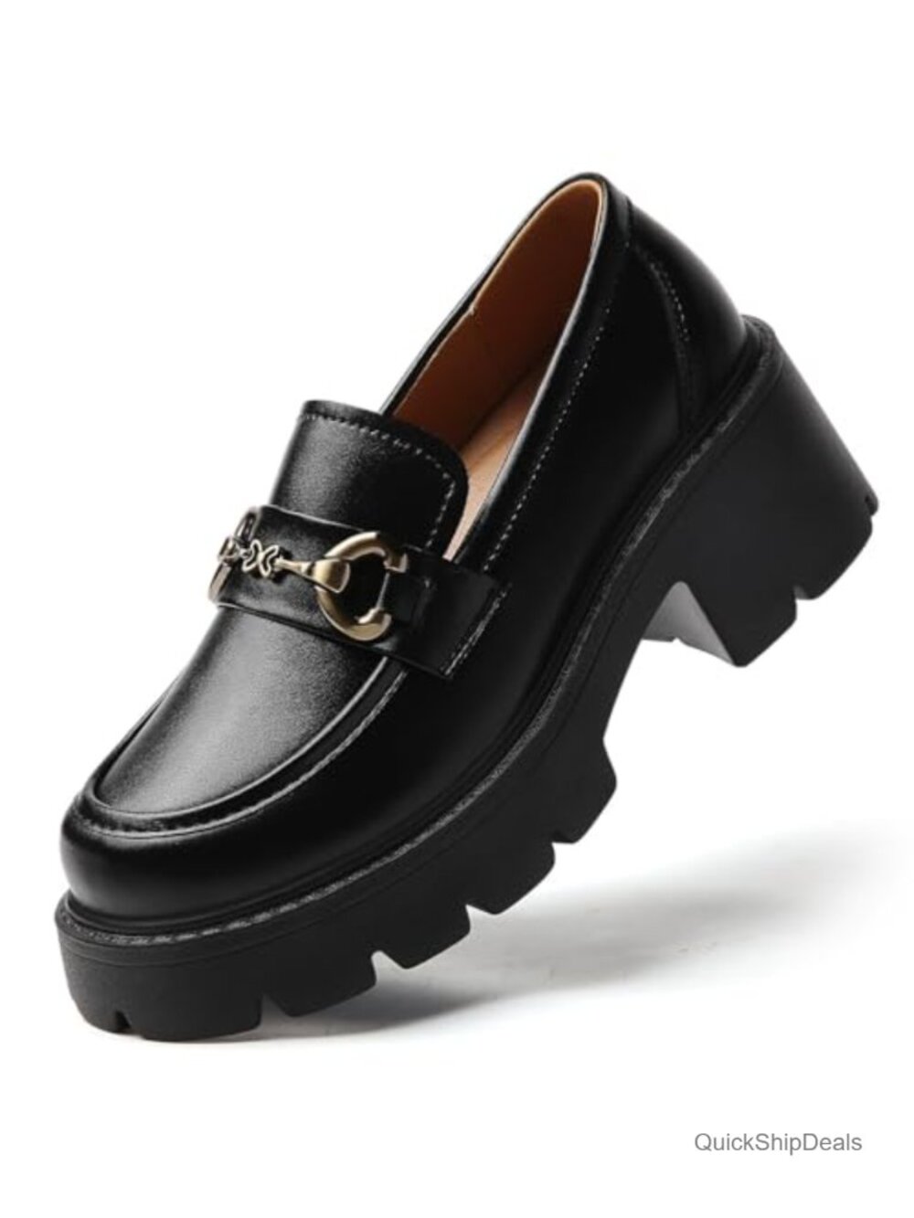 Women's Chunky Platform Loafers Genuine Leather with Memory Foam Slip-On Block